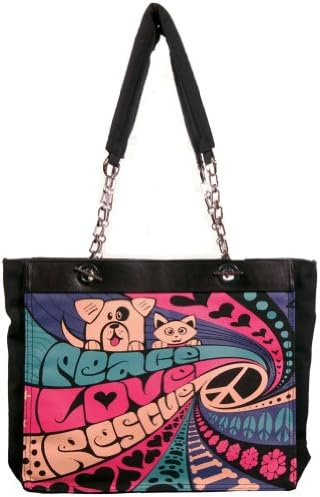Calico Dragon Peace Love Rescue Homeless Dogs and Cats Vegan Canvas Tote Purse