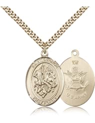 Gold Filled Saint St. George / Army Soldier Gift Medal Pendant 1/2 x 1/4 Inches Boy Scouts/Soldiers-9040- Comes with a GF Lite Curb Chain Neckace And a Black velvet Box