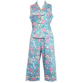 Buy Bedhead Aqua Flower Power Sleeveless Capri Sateen Cotton Pajama - Final Sale! by BedHead