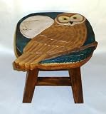 Hoot Owl Hand Carved Wooden Foot Stool