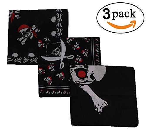 BS® 3pcs 22*22 Inch 100% Cotton Pirate Bandanas Novelty Double Sided Print Skull Cowboy Party Favor Scarf Headband Head Wraps Handkerchiefs