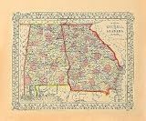 County Map Of Georgia And Alabama - S.A. Mitchell Art Print Poster 24 x 20