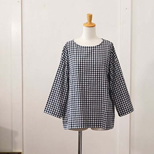 (サンバレー) SUNVALLEY ギンガムチェック柄後ろタックボートネック長袖プルオーバー M ネイビーチェック（NE1）