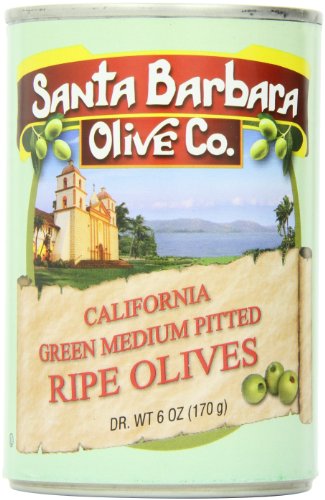 Santa Barbara Olive Co. California Green Medium Pitted Ripe Olives, 6 Ounce Tins (Pack of 12)