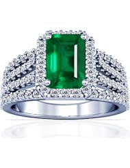 18K White Gold Emerald Cut Emerald Ring With Sidestones (GIA Certificate)