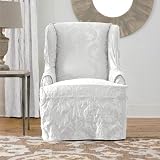 Sure Fit Matelasse Damask Wing Chair-White