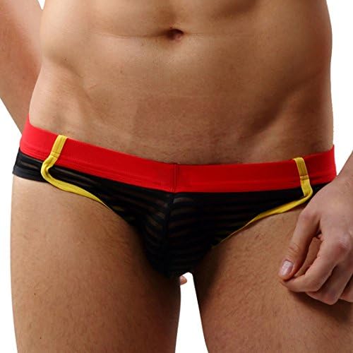 Jiatai Men's elasticity Stripe gauze transparent briefs (Medium, black)