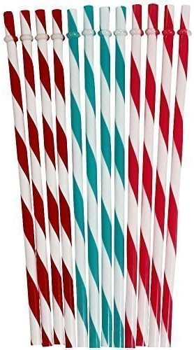 24 PCS BPA-Free Reusable Plastic Thick Drinking Straws Mason Jar Straws Stripe Mix Color