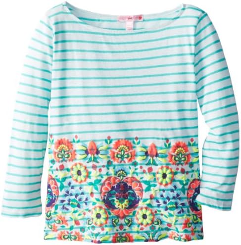 Sugartart Love Big Girls' Striped Tee with Border Print, Teal, X-Large 16
