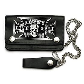 Lucky 13 BLACK KROSS Leather Wallet with Chain and Embroidered Patch