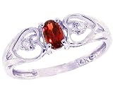 14K Yellow or White Gold Open-Sided Petite Oval Gemstone and Diamond Ring-Garnet-full, half sizes from 5-8.5