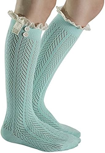 Sitn Women's Lace Trim Knee High Boot Socks (Aqua)