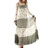 Allegra K Lady Two Layers Floral Ruffled Sleeveless Long Dress XS