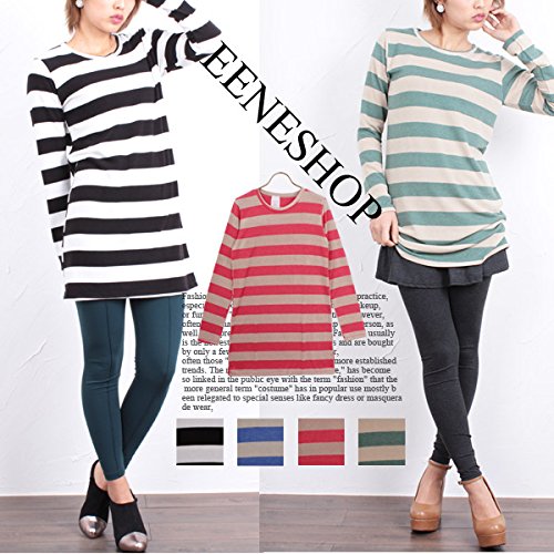 (イイネショップ) eeNeshop 春色　ボーダー柄　ロング　カットソー　レディース