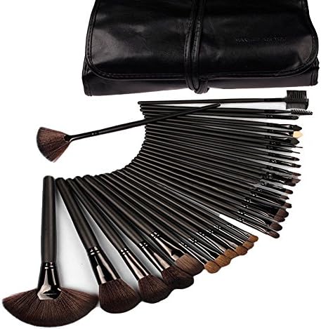 YOA 24 Pcs Black Rod Makeup Brush Cosmetic Set Kit with Case