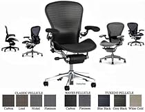 Hot Sale Herman Miller Aluminum Aeron Executive Chair Highly Adjustable with PostureFit Lumbar Support, Leather Arm Pads Tuxedo Grey Black Pellicle - Large Size (C) Home Office Desk Task Chair