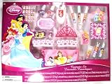 Disney Princess Collection 20 Piece Cosmetic Set : 1 Lanyard / 1 Keychain Mirror / 1 Pouch / 1 Tiara / 2 Toe Spacers / 1 Picture Frame / 1 Nail Set / 8 Lip Glosses / 1 Comb / 2 Nail Polish / 1 Lip Compact + Free Tote Bag