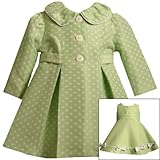 Size-12M BNJ-7012R 2-Piece LIME-GREEN WHITE JACQUARD DOT Special Occasion Easter Party Dress/Coat Outfit Set,R17012 Bonnie Jean Baby/Infant Girls12M-24M