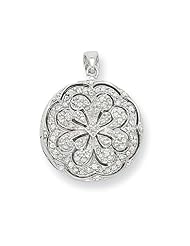 Genuine .925 Sterling Silver CZ Circle w/ Flower Design Locket Pendant. 100% Satisfaction Guaranteed.