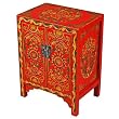 Handmade Asian Furniture - 26" Red & Gold Tibetan Nightstand / Storage Cabinet With Lotus Motif