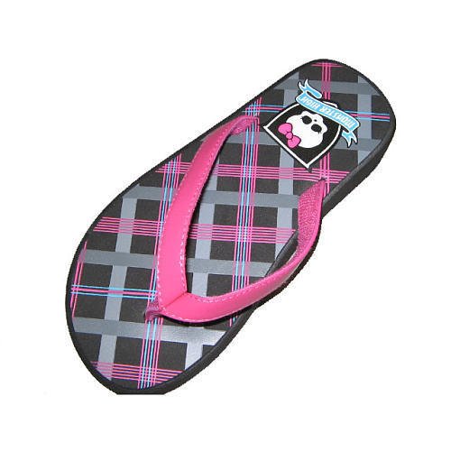 Monster High Flip Flops Girls Sandals Size 5/6 Small Pink Black Grey Picture