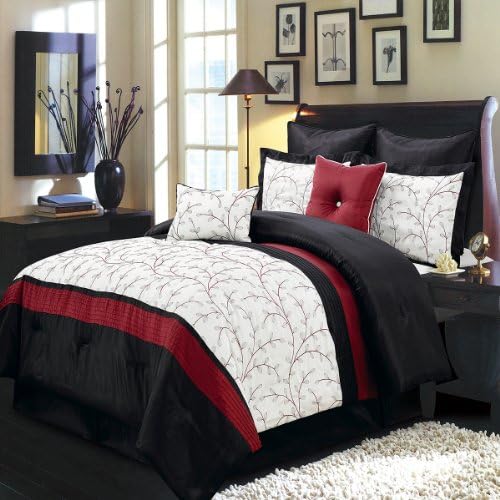Luxurious Atlantis 8 Piece Comforter Set - Floral Leaf Pattern and Textured Quilting (Queen, Ivory)