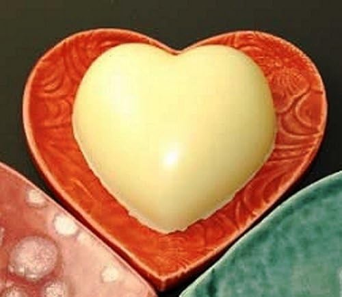 Heart Shaped Scented Solid Hand Lotion on Handmade Ceramic Heart Dish by Bella Esse Naturals, Made in the USA (Fresh Linen)