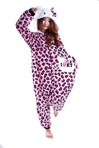 Magydre Pink Leopard Hello Kitty Adult Pajamas Costume for Animal Onesie US Small Size