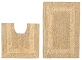 2 Piece Reversible Bath Rug Set - Race Track Harvest Gold by Cotton Craft - 100% Pure Cotton - High Quality and absorbent - Super Soft and Plush - Hand Tufted Heavy Weight Durable Construction - Larger Rug is 21x32 Oblong and Second rug is Contour 21x20 - Other Styles - Large Scroll, New Scroll, Greek Key, Palm Tree or Grid Stripe - Easy care machine wash