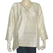Lady Cream Shirt Silk Long Sleeve Top Blouse Embroidery Size L (tps002)