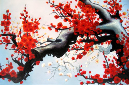 Abstract Art Chinese Plum Blossom Feng Shui Oil Painting
