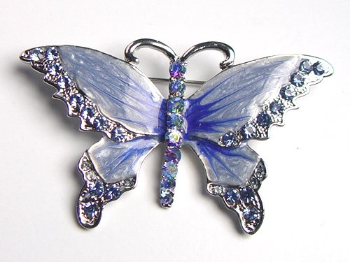 Blue Enamel Wing Crystal Rhinestone Costume Jewelry Butterfly Flying Pin Brooch