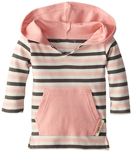 L'ovedbaby Unisex-Baby Newborn Organic Hoodie, Coral Stripe, 9/12 Months