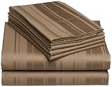 Majestic 500 Thread-Count Woven Stripe 6-Piece Cotton King Sheet Set, Fawn