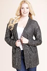 Plus Open Front Sequin Boyfriend Cardigan with Mohair