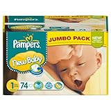 Pampers New Baby Size 1 (4-11 lbs/2-5 kg) Jumbo Pack of 74 Nappies