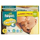 Pampers New Baby Size 1 (4-11 lbs/2-5 kg) Jumbo Pack of 74 Nappies