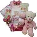 My Little Flutterby Pink Baby Girl Gift Basket with Teddy Bear