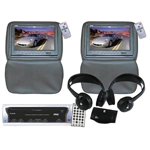 Pyle Super LCD/DVD/Headphones Package for Car/Truck/SUV -- Pair of PL91HRGR Adjustable Headrests With Built-In 9