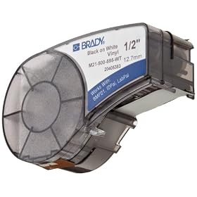 Brady M21-500-595-WT, B-595 Vinyl Printer Label for BMP 21 Mobile, ID PAL and LABPAL Printers, Black On White, 0.5" Width x 21' Length