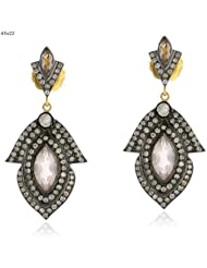 Diamond Pave New Year Quartz Drop Earrings 18kt Gold & Silver Vintage Style Jewelry