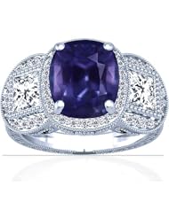 14K White Gold Cushion Cut Purple Sapphire Fana Designer Ring
