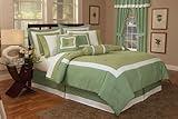 7Pcs Full Hotel Collection Block Duvet Cover Set Sage