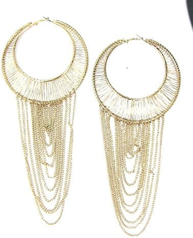 Chunky Wired Chain Link Gold Tone Large Hoop Earrings