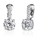 Solitaire Luxury: Sterling Silver Celebrity Style Bridal Jewelry Clip-on Drop Earrings with CZ Diamonds