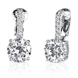 Solitaire Luxury: Sterling Silver Celebrity Style Bridal Jewelry Clip-on Drop Earrings with CZ Diamonds