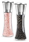 Premium Stainless Steel Salt and Pepper Grinder Set of 2- Brushed Stainless Steel Pepper Mill and Salt Mill, 6 Oz Glass Tall Body, 5 Grade Adjustable Ceramic Rotor- Salt and Pepper Shakers By Levav