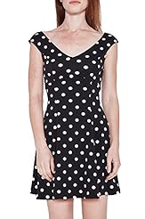V-neck Polyester/Spandex Polka Dot Print Princess Seams   Waistline Fit-and-Flare Sleeveless  Dress