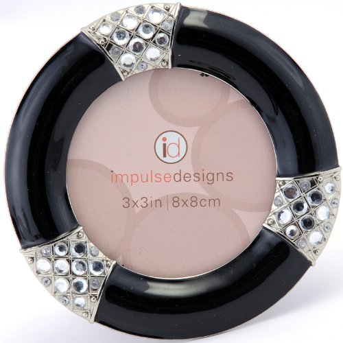 Pinnacle Frames 3-Inch by 3-Inch Round Epoxy Frame with Clear Jewels, Black