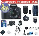 Canon EOS Rebel XS 1000D Black SLR 10.1 MP Digital Camera with Canon EF-S 18-55mm IS Lens + Canon 75-300mm f/4-5.6 Telephoto Zoom Lens + Rokinon 500mm F/8 Lens with 2x Converter (=1000mm) + .42x Wide Angle Lens with Macro + +1, +2, +4, +10 4 Piece Macro Close Up Kit + 16 GB Memory Card + Multi-Coated UV Filter (2) + Multi-Coated Polarizer Filter + Digital Slave Flash + 50 Titanium Anodized Tripod + Deluxe Camera Bag + 6 Piece Accessory Kit + 3 Year Warranty Repair Contract